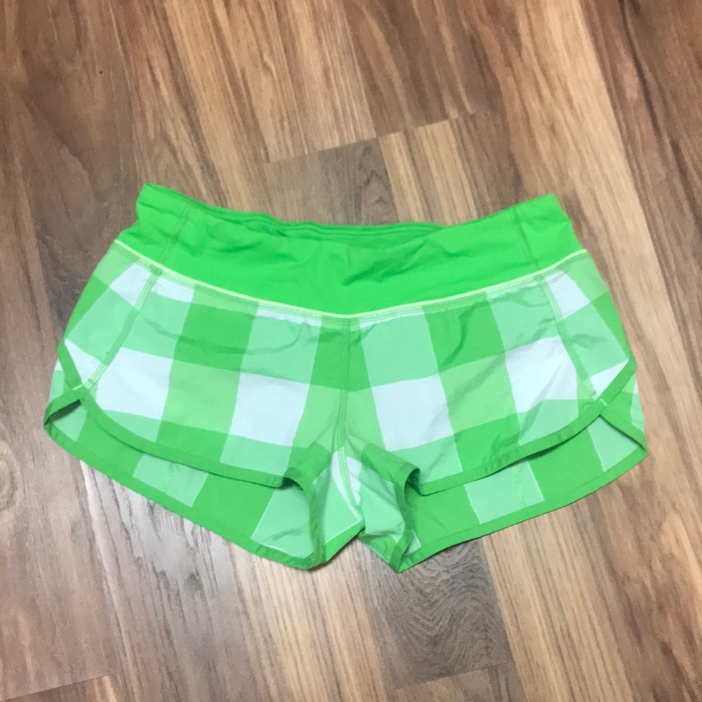 lululemon athletica Green and White Checkered Run Shorts